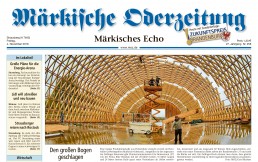 Die Titelseite einer Zeitung mit einem faszinierenden Bild unserer Holzkonstruktion